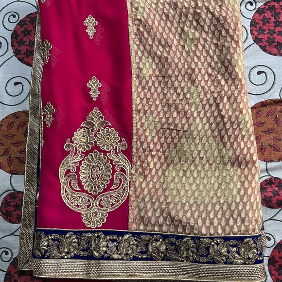 Other - Pink and Cream Party Wear Half and Half Designer Saree